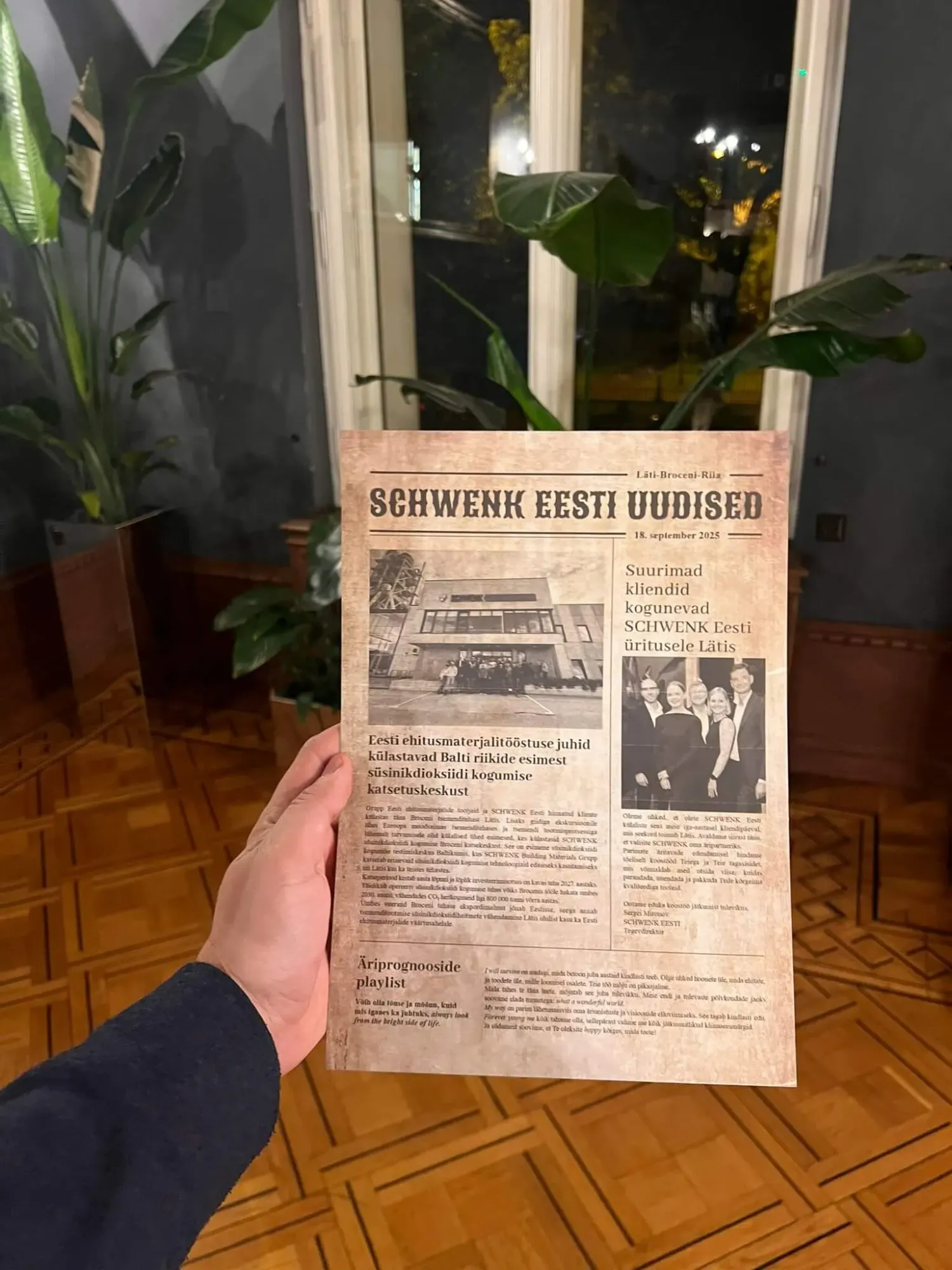 SCHWENK Eesti klientu diena Latvijā. „SCHWENK Eesti Uudised”: avīze igauņu valodā uzņēmuma klientu pasākumam ar uzņēmuma ziņām un viesu foto. 2025. gada septembris.